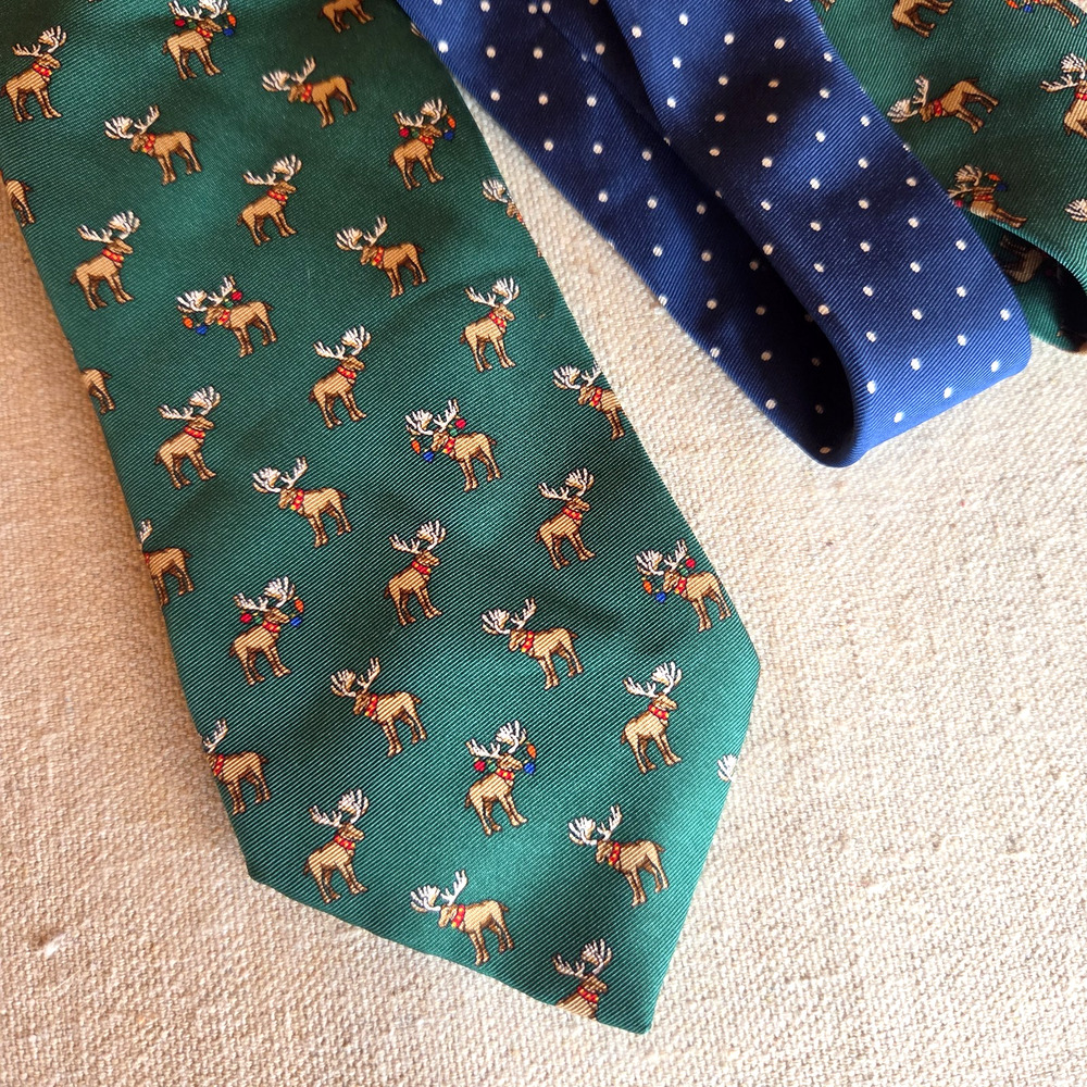 NWT Tommy Hilfiger Holiday Moose Print Silk Tie Classic Christmas Party Festive
